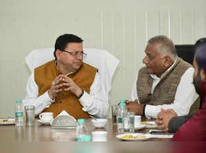Uttarkashi: Uttarakhand Chief Minister Pushkar Singh Dhami interacts with Union ...