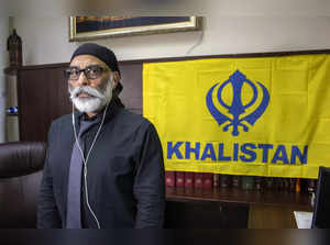 Sikh separatist leader Gurpatwant Singh Pannun is pictured in his office on Wedn...