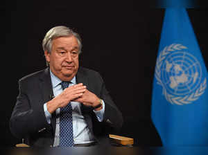 UN Secretary-General Antonio Guterres speaks during an interview at the United Nations headquarters ahead of the COP28 meeting in New York, November 29, 2023.