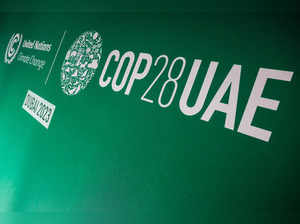 A logo of the COP28 is pictured ahead of the United Nations climate summit in Dubai on November 28, 2023.
