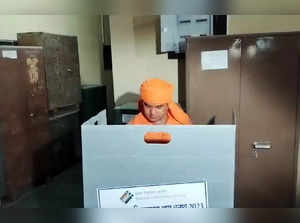 Alwar, Nov 25 (ANI): BJP candidate from Tijara, Baba Balak Nath cast his vote fo...