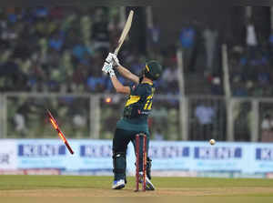 Thiruvananthapuram: Australia's Nathan Ellis being bowled by India's Prasidh Kri...