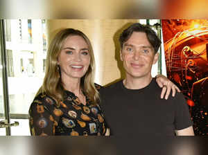 Cillian Murphy shares a hug with his on-screen wife Emily Blunt at the Oppenheimer special screening