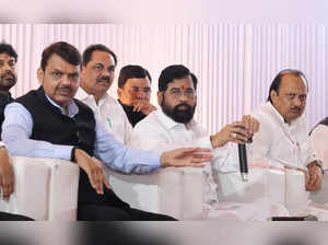 Nagpur: Maharashtra Chief Minister Eknath Shinde with Deputy Chief Ministers Dev...