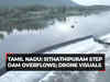 Drone visuals of Sithathipuram step dam in Tamil Nadu's Madurai as it overflows