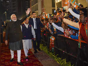 New Delhi: Prime Minister and senior BJP leader Narendra Modi with BJP National ...