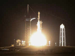 A Falcon 9 rocket lifts off on NASA's SpaceX Crew-7 mission