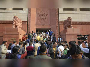 New Delhi: Crowd outside the Parliament House after the Parliament was adjourned...