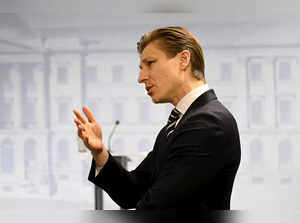Finland's Defence Minister Antti Hakkanen attends a press conference in Helsinki