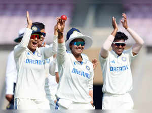 Navi Mumbai, Dec 15 (ANI): India Women's Deepti Sharma celebrates her five-wicke...