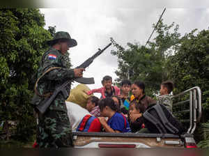FILE PHOTO: Resistance fighters rescue civilians trapped amid airstrikes in Myanmar