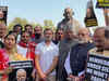 INDIA bloc MPs stage protest in front of Gandhi statue against bulk suspension