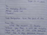 This BSE-listed company's CFO submitted resignation written on a school notebook paper, photo goes viral