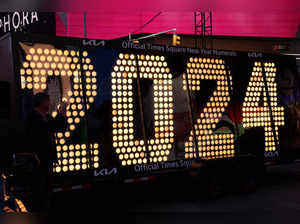 The numerals '2024' arrive for the Times Square New Year’s Eve 2024 celebrations in Times Square in New York City