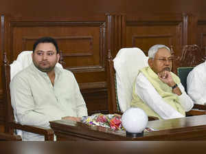 Patna: Bihar Chief Minister Kumar and his deputy Tejaswi Yadav at a grand allian...