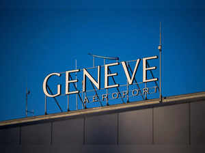 This photograph taken on December 24, 2023, shows a sign of Geneva International Airport, after dozens of ground staff went on strike over a wage dispute with their employer, the Dubai National Air Travel Agency (DNATA) delaying flights during the busy holiday season, in Geneva.