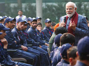 New Delhi, Dec 24 (ANI): Prime Minister Narendra Modi interacts with 250 student...