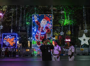 Kolkata: Illuminated Park Street ahead of the Christmas Day celebrations, in Kol...