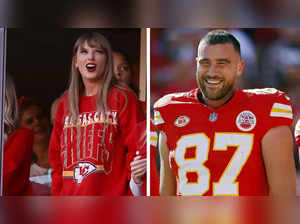 Travis Kelce (R) and Taylor Swift (L)