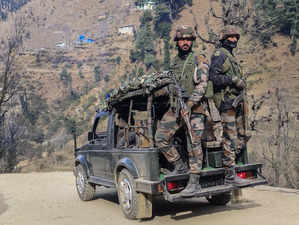 Poonch: Army personnel during a cordon and search operation, a day after two Arm...