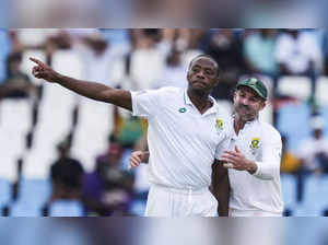 Centurion: South Africa's Kagiso Rabada celebrates with teammates the wicket of ...