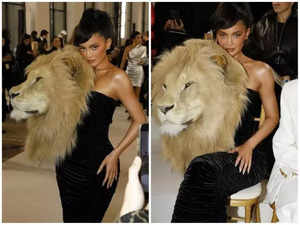 Kylie Jenner wears giant lion head for Schiaparelli's couture show in Paris