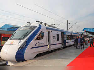 Reasi: A Vande Bharat Express train during its flag-off ceremony at the Katra Ra...
