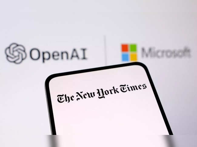 Illustration shows OpenAI, Microsoft and The New York Times logos