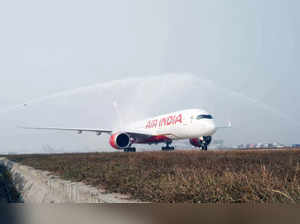 New Delhi, Dec 23 (ANI): Air India's first Airbus A350-900 (VT-JRA) touches down...