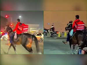 Delivery boy rides horse to deliver order in Hyderabad