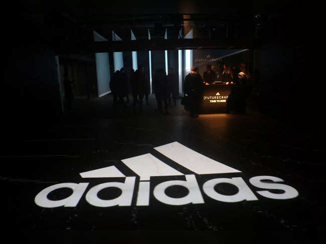 FILE PHOTO: An Adidas logo is seen at the new Futurecraft shoe unveiling event in New York City