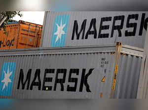 FILE PHOTO: Maersk's logo is seen in stored containers at Zona Franca in Barcelona