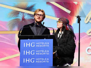 FINNEAS and Billie Eilish accept the Chairman’s Award for "Barbie" onstage during the 35th Annual Palm Springs International Film Awards at Palm Springs Convention Center on January 04, 2024 in Palm Springs, California.