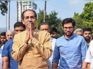Nagpur: Shiv Sena (UBT) chief Uddhav Thackeray with party MLA Aaditya Thackeray ...