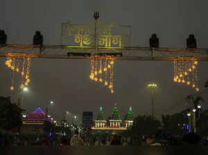 South 24 Parganas: A road decorated with lights as part of preparations for the ...