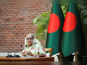Sheikh Hasina, the newly elected Prime Minister of Bangladesh and Chairperson of Bangladesh Awami League, gestures during a meeting with foreign observers and journalists at the Prime Minister's residence in Dhaka