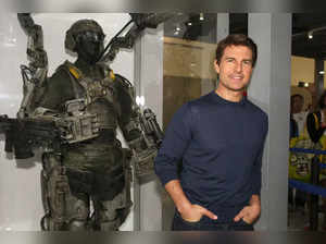 In this handout photo provided by WBTV, "Edge of Tomorrow" star Tom Cruise with his futuristic battle gear at the Warner Bros. booth during Comic-Con 2013 on July 20, 2013 in San Diego, California.