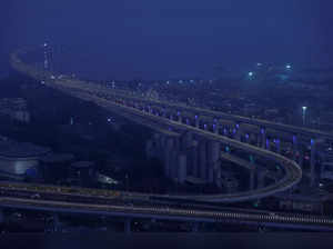 The Mumbai Trans Harbour Link (MTHL), is lit up ahead of it's inauguration in Mumbai