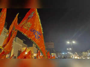 __EDS_ TO GO WITH STORY__ Ayodhya_ Saffron flags bearing images of Lord Ram and 