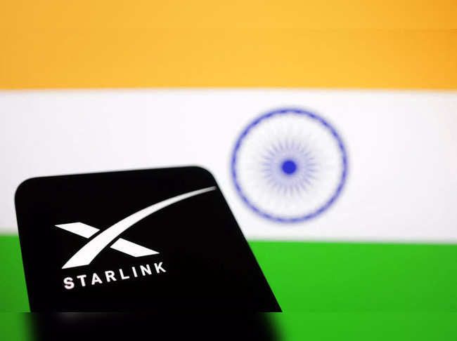 Illustration shows Starlink logo and Indian flag