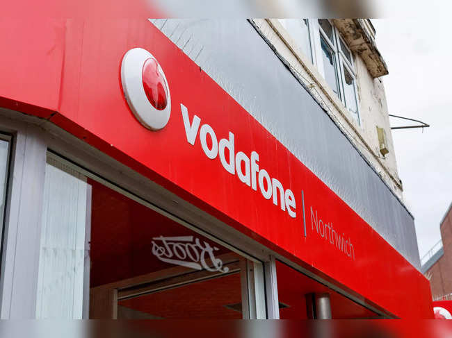 FILE PHOTO: The logo of Vodafone is seen at a Vodafone store in Northwich