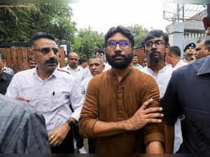 Gandhinagar: Congress leader Jignesh Mevani and other leaders stage a protest, i...