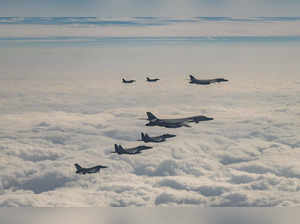 In this photo provided by South Korea Defense Ministry, U.S. Air Force B-1B bomb...