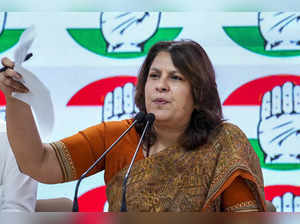 New Delhi: Congress spokesperson Supriya Shrinate addresses a press conference a...