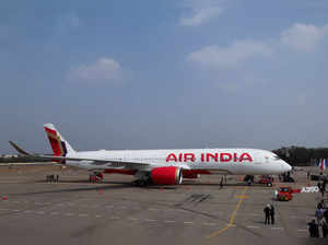 An Air India Airbus A350 aeroplane is displayed at Wings India 2024 aviation at Begumpet airport, Hyderabad