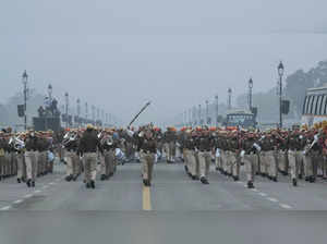 New Delhi: Delhi Police personnel during rehearsals for the upcoming Republic Da...