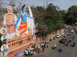Bengaluru: Huge cut-outs of Lord Ram and Prime Minister Narendra Modi put up on ...