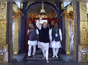 Tezpur: Union Home Minister Amit Shah during a visit to the historical Mahabhair...