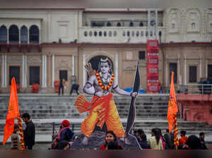 Ayodhya, Jan 20 (ANI): A cutout of Lord Ram was installed on the banks of Saryu ...