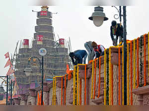 Ayodhya, Jan 20 (ANI): Workers decorate Ram Mandir premises with flowers ahead o...